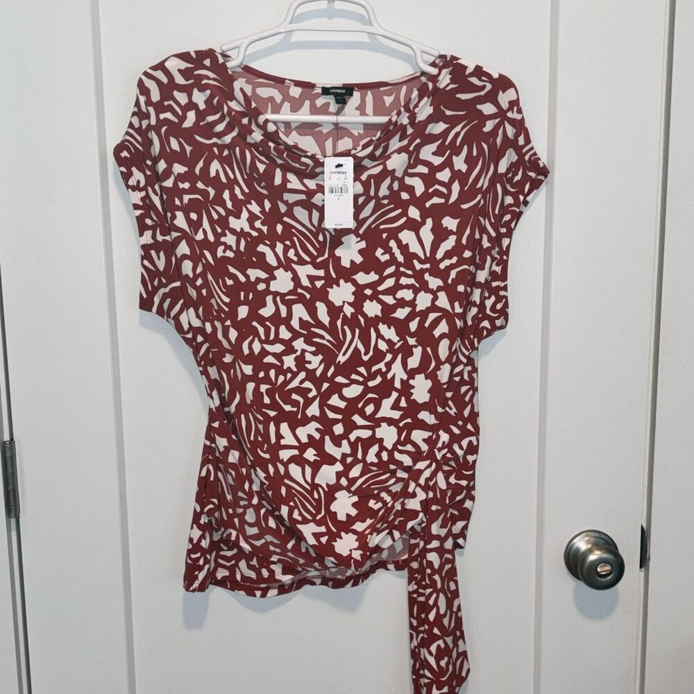 NEW! Express Asymmetrical Top with Side tie, Burnt Orange & White, Small